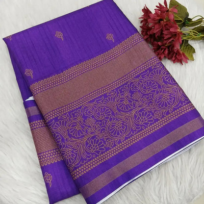 Purple printed fancy chappa silk saree ns174-Neidhal