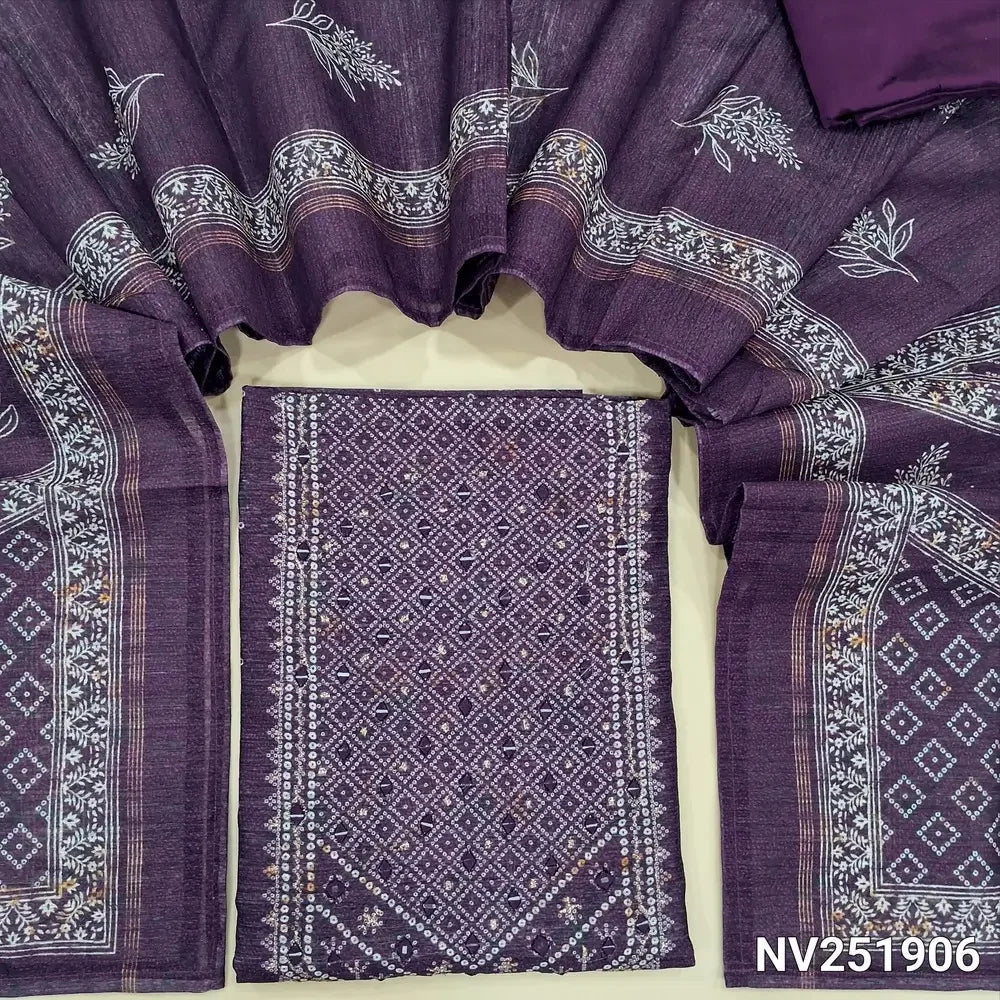 purple printed jute silk cotton unstitched salwar material nv251906-Neidhal