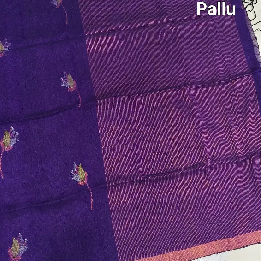 Purple pure linen hand woven saree ns171-Neidhal