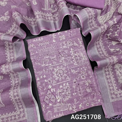 Purple warli printed semi tussar salwar material ag251708 Neidhal