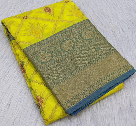 CODE WS615 : Bright sunshine yellow dupion silk saree (please check complete description in description box below)