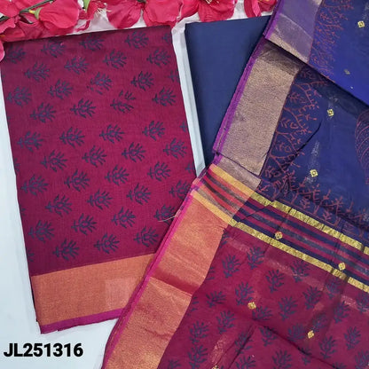 Rani pink block printed fancy silk cotton salwar material jl251316-Neidhal