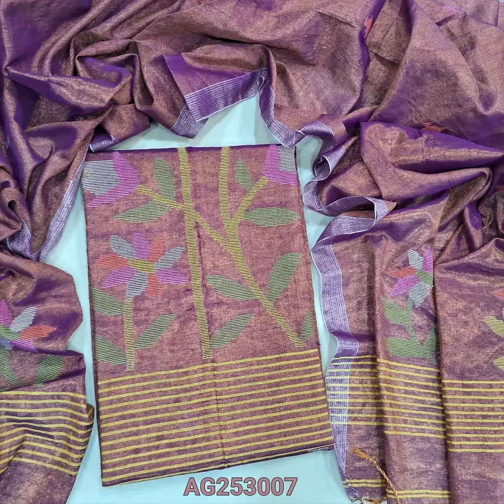 Rani pink designer jamdani woven tissue linen salwar material ag253007 Neidhal