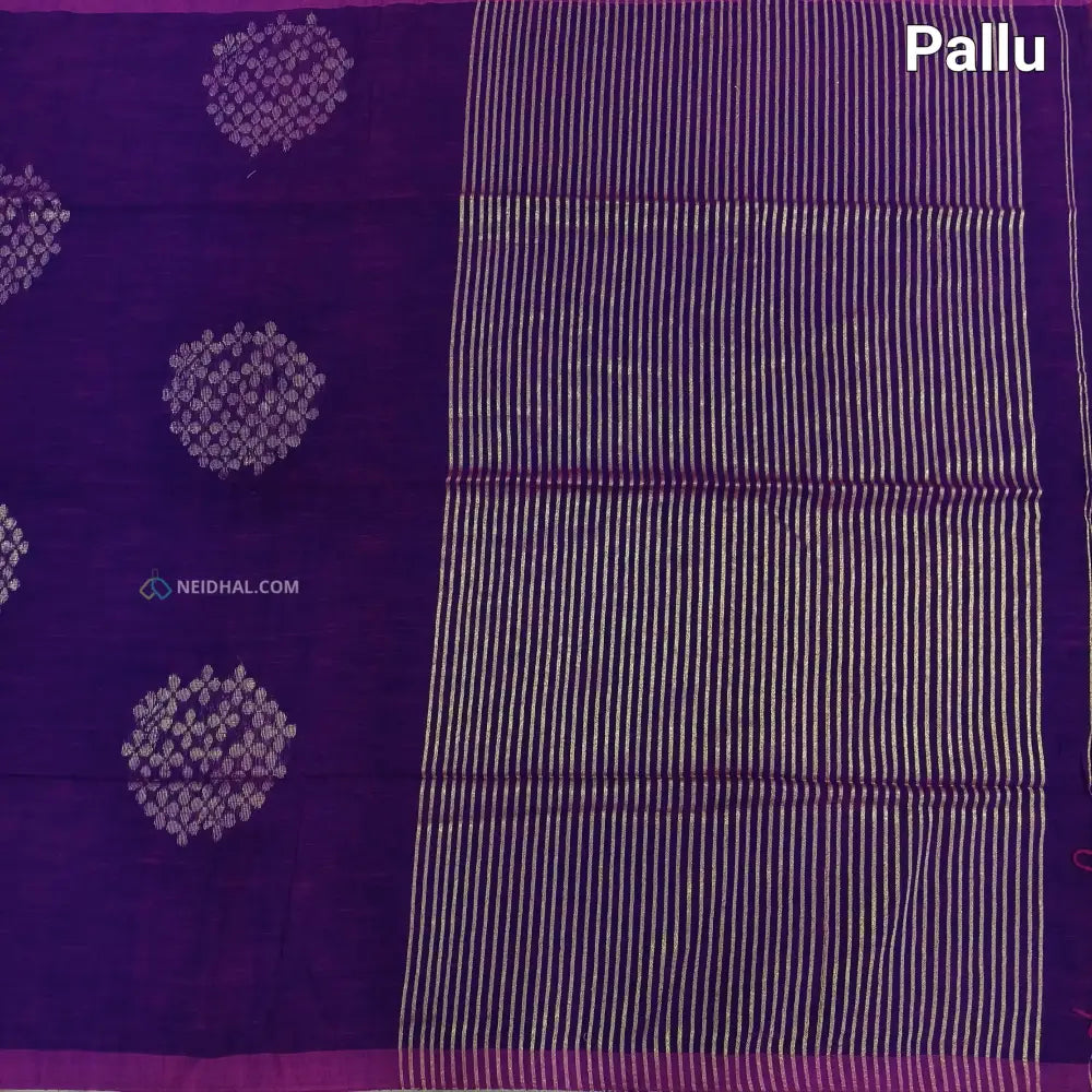 CODE NS07: Rani pink designer pure linen saree hand woven design all over heavy zari lines on pallu plain running