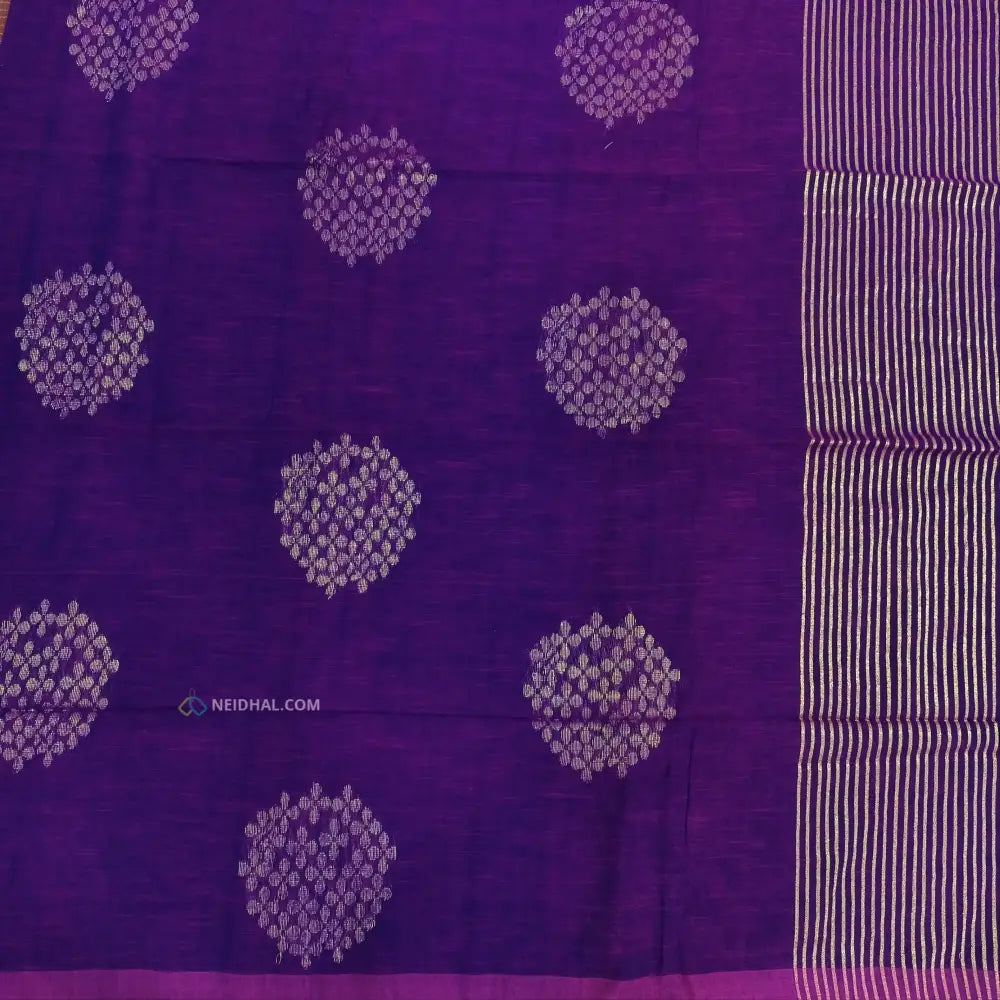 CODE NS07: Rani pink designer pure linen saree hand woven design all over heavy zari lines on pallu plain running