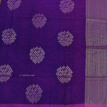 CODE NS07: Rani pink designer pure linen saree hand woven design all over heavy zari lines on pallu plain running