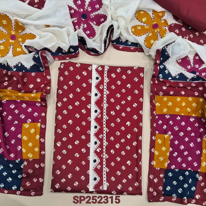 Red bandhini printed satin cotton salwar material SP252315-Neidhal