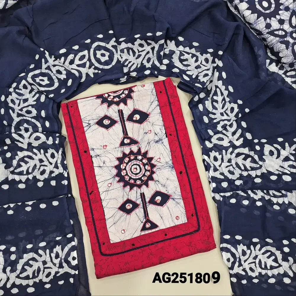 Red batik dyed soft cotton salwar material ag251809 Neidhal