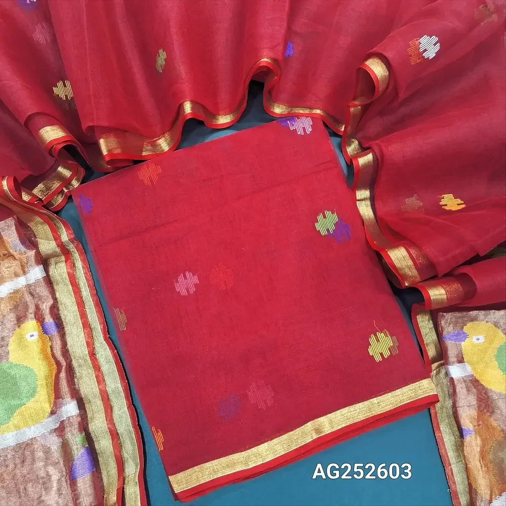 Red designer muslin jamdani unstitch salwar material ag252603 Neidhal