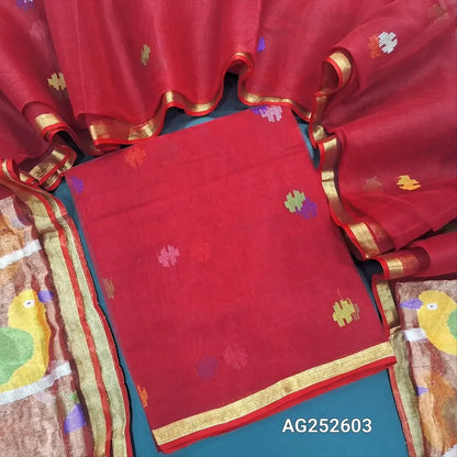 Red designer muslin jamdani unstitch salwar material ag252603 Neidhal