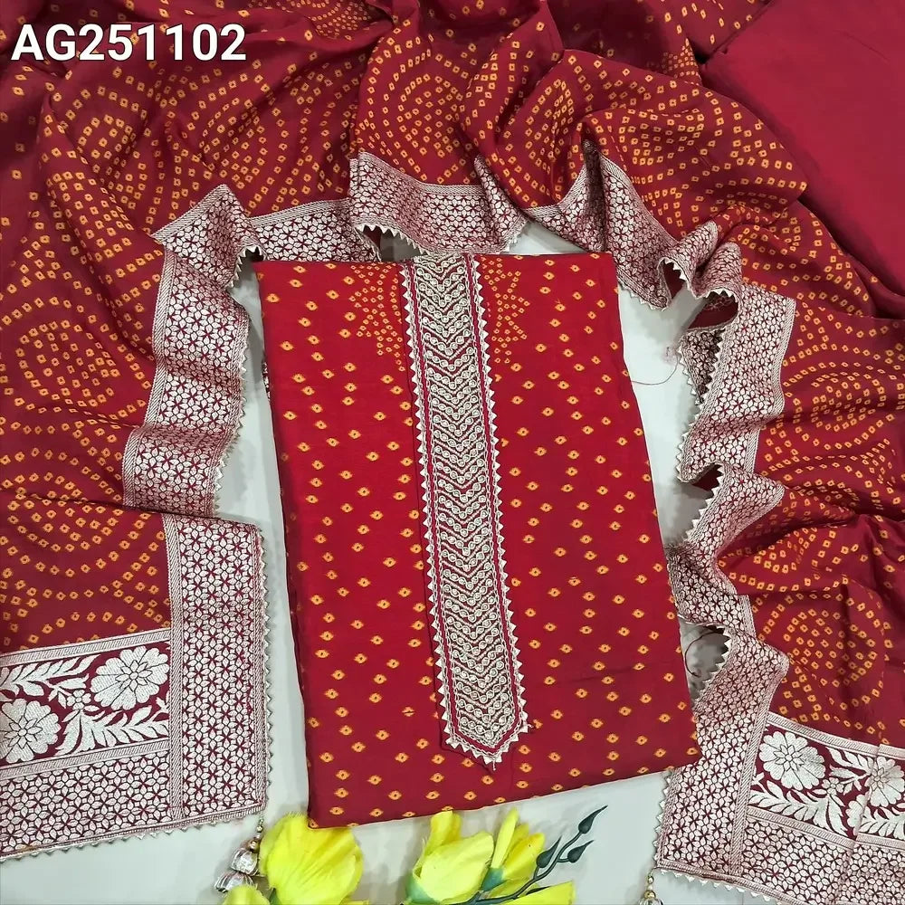 Red designer pure dola silk salwar material ag251102-Neihdal