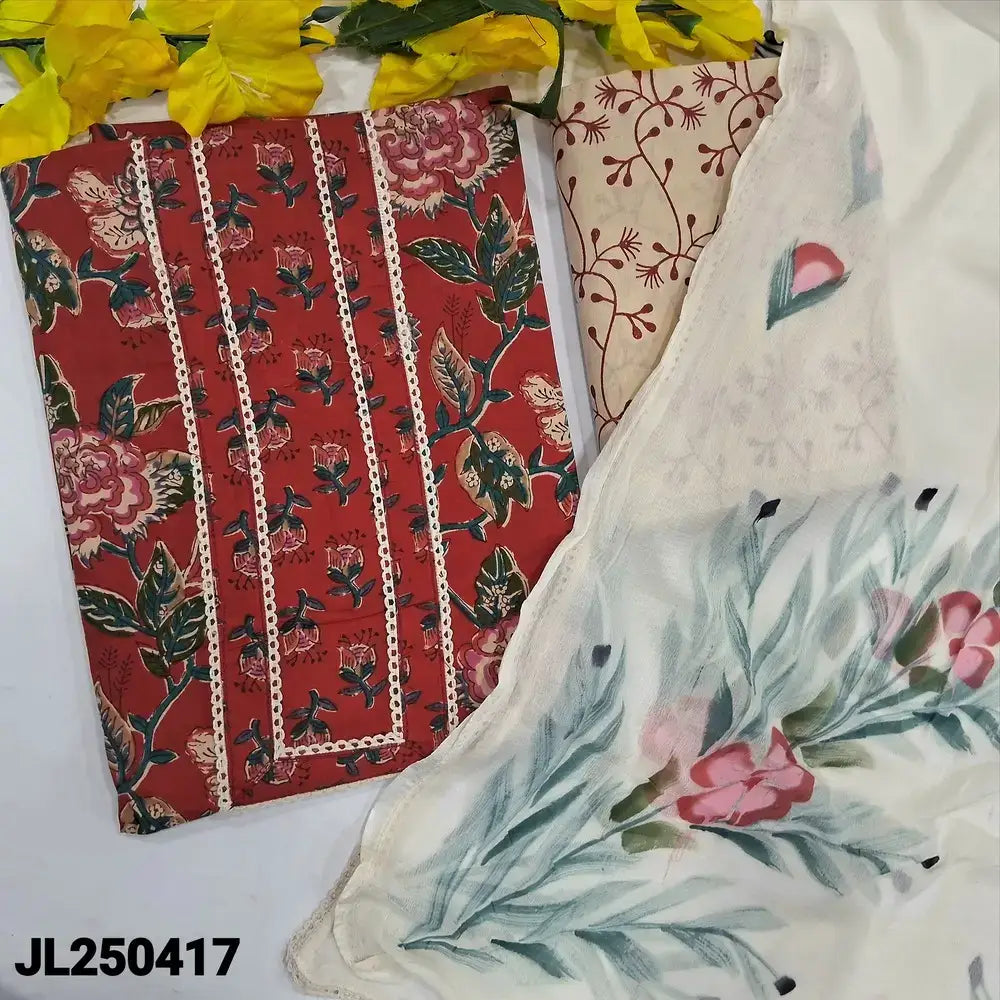Red floral printed soft cotton salwar material jl250417-Neidhal