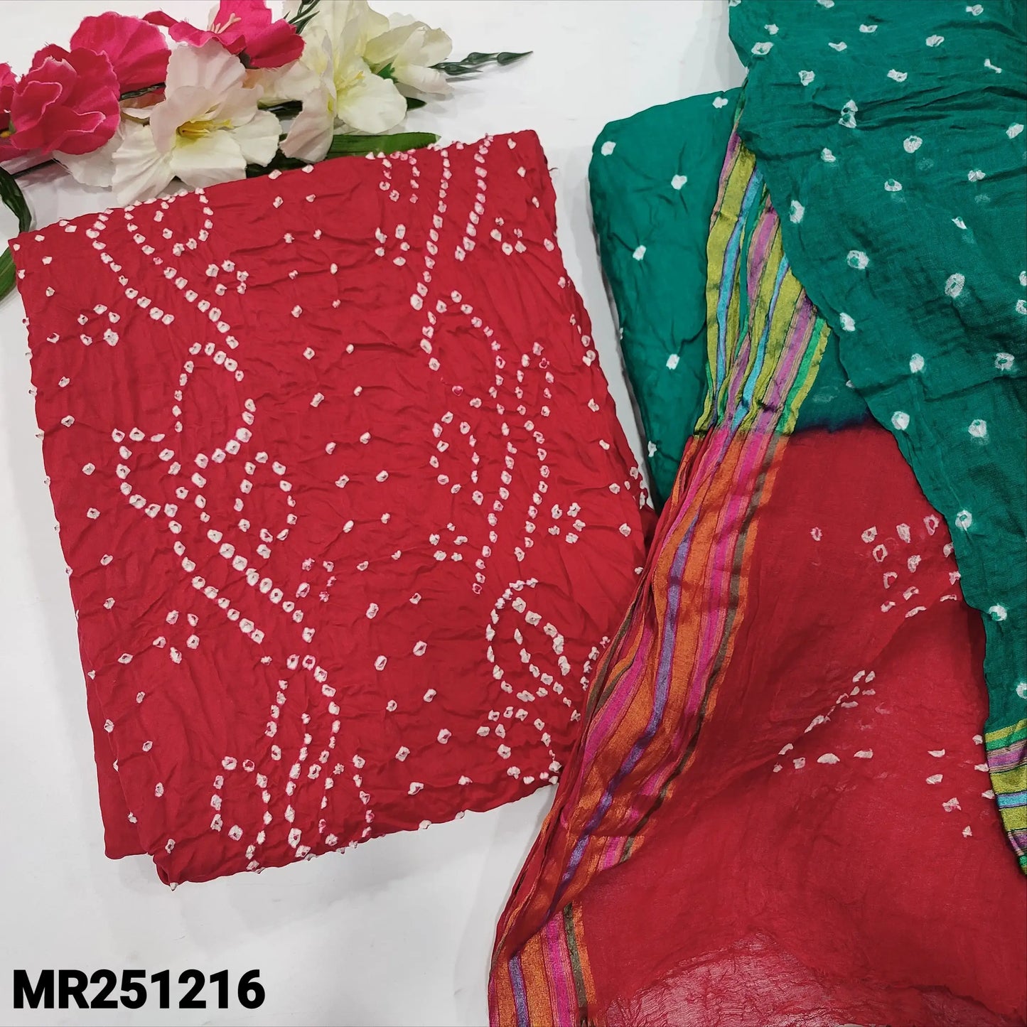 Red original bandhini cotton salwar material mr251216-Neidhal