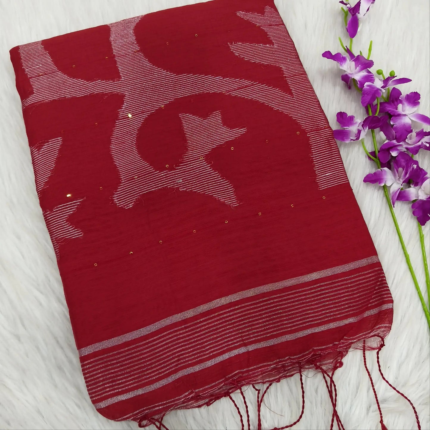 Red slub silk cotton saree ns89-Neidhal