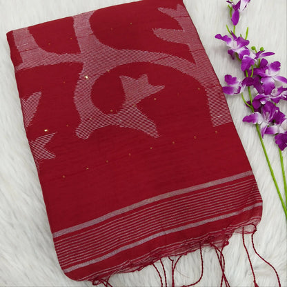 Red slub silk cotton saree ns89-Neidhal