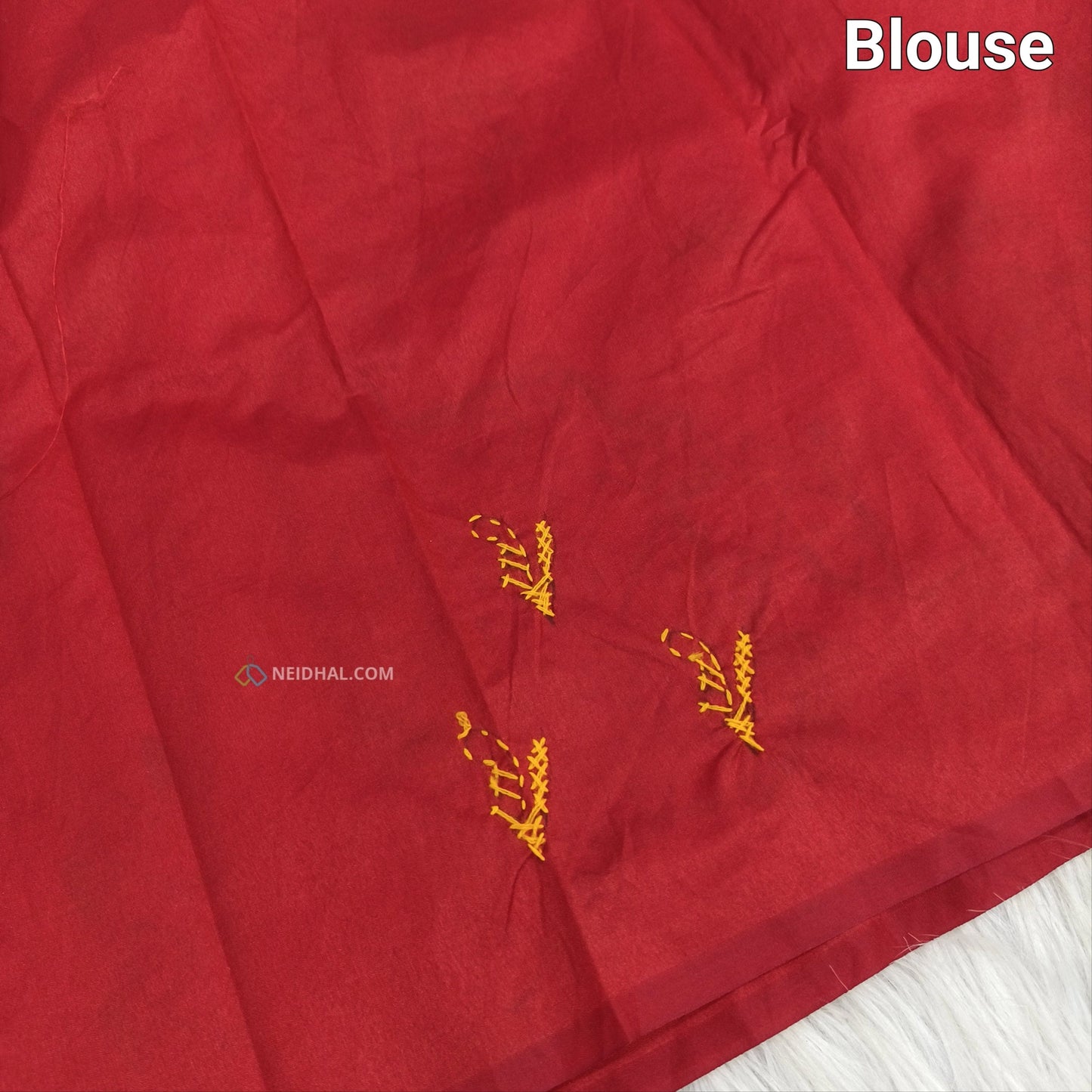 Reddish Maroon Assam Silk Cotton Saree - Hand Embroidered | Neidhal