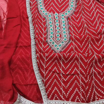 Reddish maroon bandhini printed organza salwar material mr251404-Neidhal