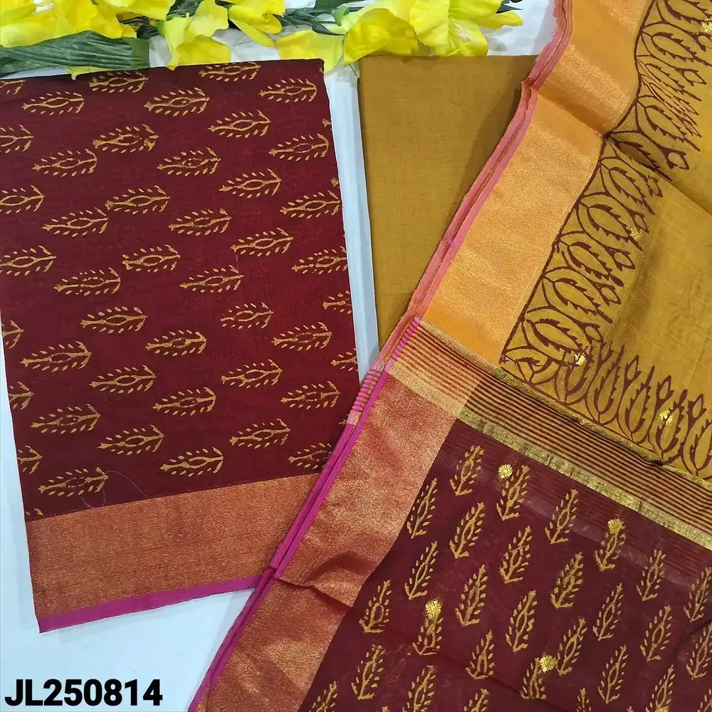 Reddish maroon block printed fancy silk cotton salwar material jl250814-Neidhal
