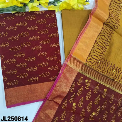 Reddish maroon block printed fancy silk cotton salwar material jl250814-Neidhal