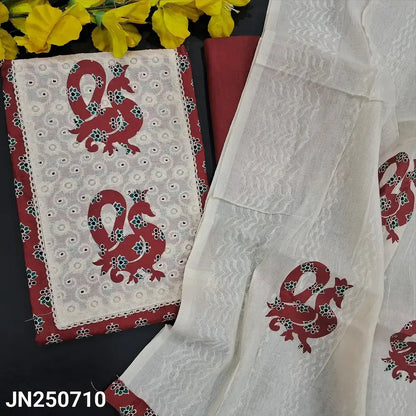 Reddish maroon block printed soft cotton salwar material jn250710-Neidhal