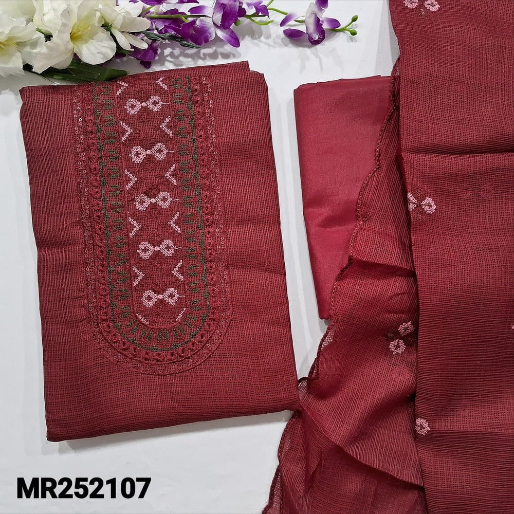 Reddish maroon fancy kota silk cotton salwar material mr252107-Neidhal