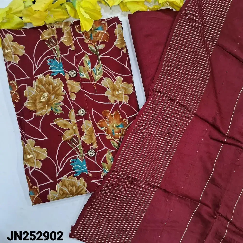 Reddish maroon floral printed modal maslin silk salwar material jn252902-Neidhal