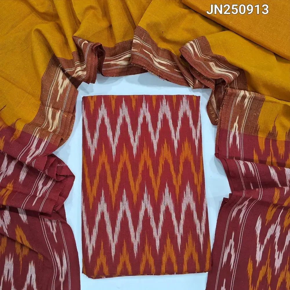 Reddish maroon ikat woven pure handloom cotton salwar material jn250913-Neihdal
