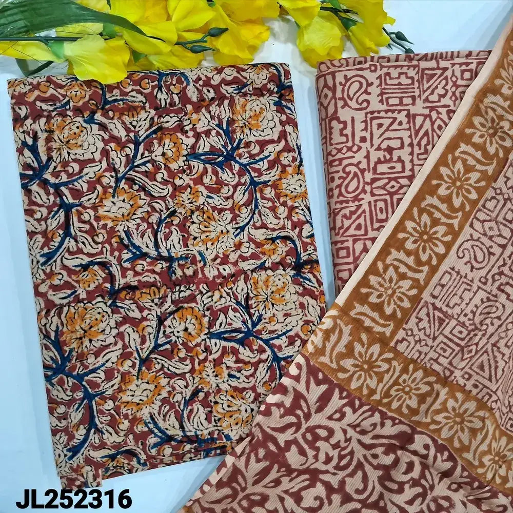Reddish maroon kalamkari block printed cotton salwar material jl252316-Neidhal