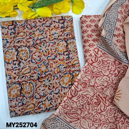 Reddish maroon kalamkari block printed cotton salwar material my252704-Neidhal