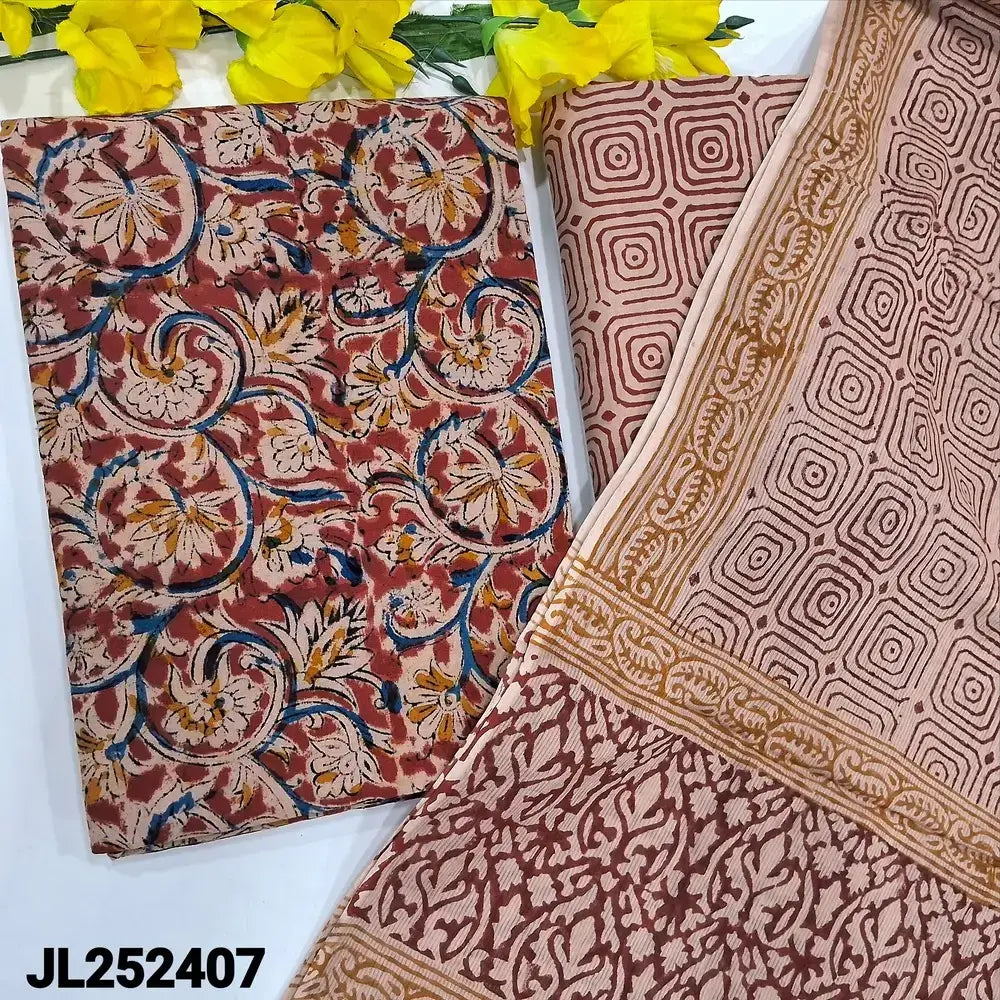 Reddish maroon kalamkari block printed pure cotton salwar material jl252407-Neidhal