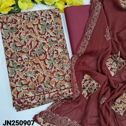 Reddish maroon kalamkari block printed pure cotton salwar material jn250907-Neidhal
