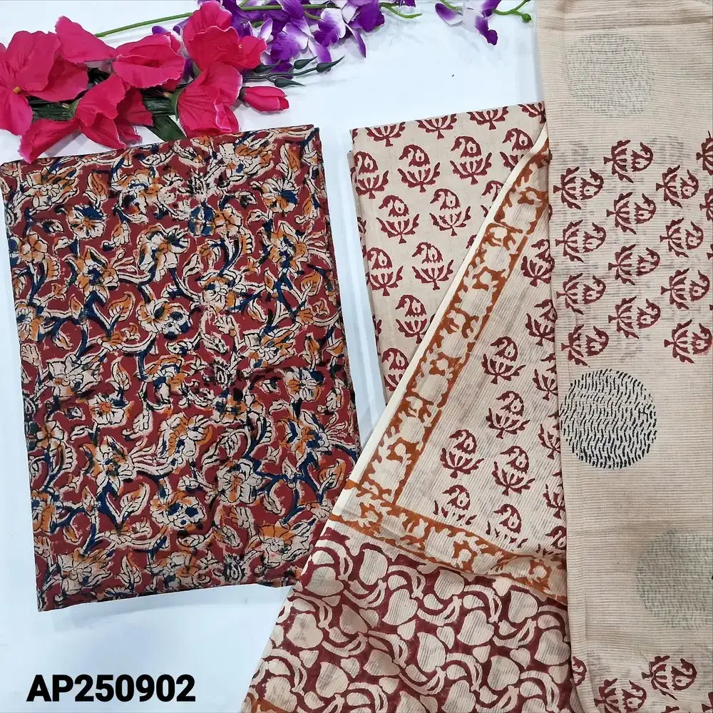 Reddish maroon kalamkari printed cotton salwar material ap250902-Neidhal