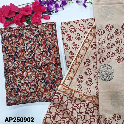 Reddish maroon kalamkari printed cotton salwar material ap250902-Neidhal
