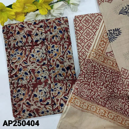 Reddish maroon kalamkari printed soft cotton salwar material ap250404-Neidhal
