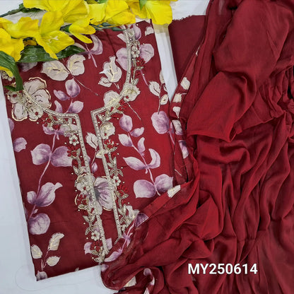 Reddish maroon leafy printed jam cotton salwar material my250614-Neidhal
