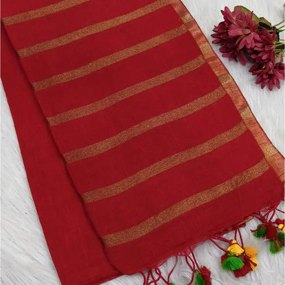 Reddish maroon premium linen saree ns147-Neidhal