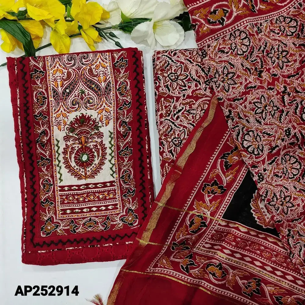 Reddish maroon schiffli embroidered cotton salwar material ap252914-Neidhal