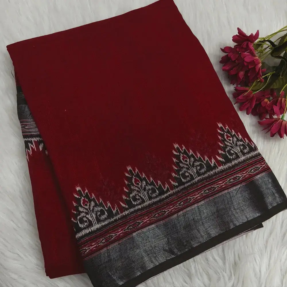 Reddish maroon semi linen saree ns194-Neidhdal