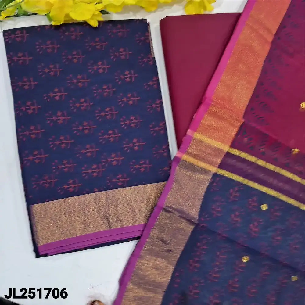 Royal blue block printed fancy silk cotton salwar material jl251706-Neidhal