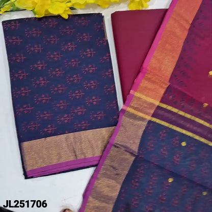 Royal blue block printed fancy silk cotton salwar material jl251706-Neidhal