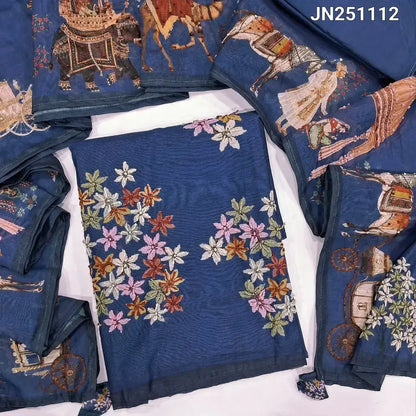 Royal blue designer floral printed silk cotton salwar material jn251112-Neidhal