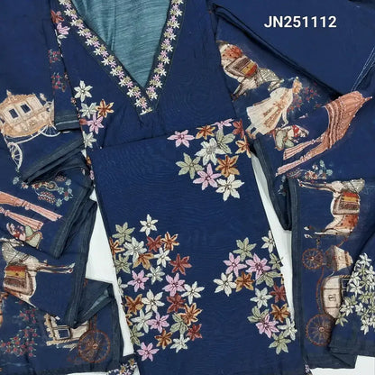Royal blue designer floral printed silk cotton salwar material jn251112-Neidhal