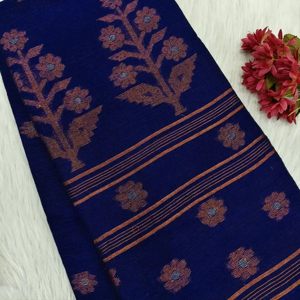 Royal blue linen saree ns112-Neidhal