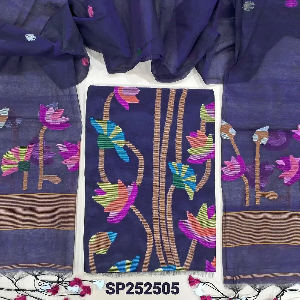 Royal blue muslin jamdani salwar material SP252505-Neidhal