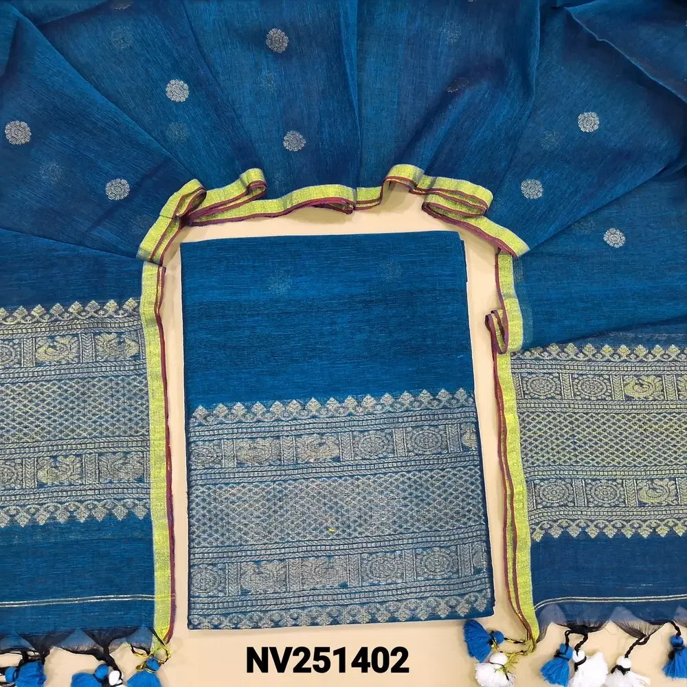 royal blue pure linen unstitched salwar material nv251402-Neidhal