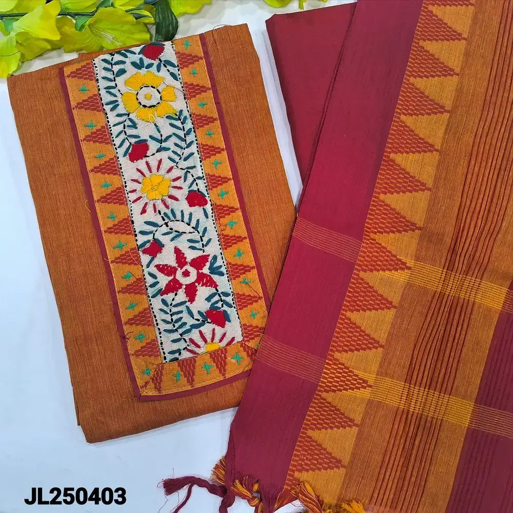 Rust orange handloom cotton salwar material jl250403-Neidhal