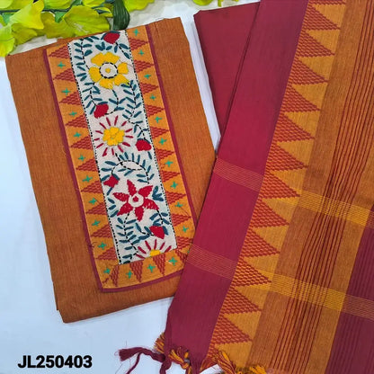 Rust orange handloom cotton salwar material jl250403-Neidhal