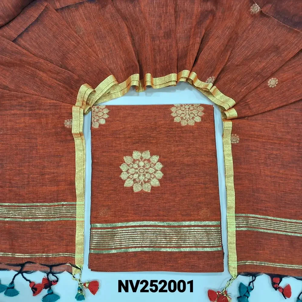 rust orange pure linen salwar material NV252001-Neidhal