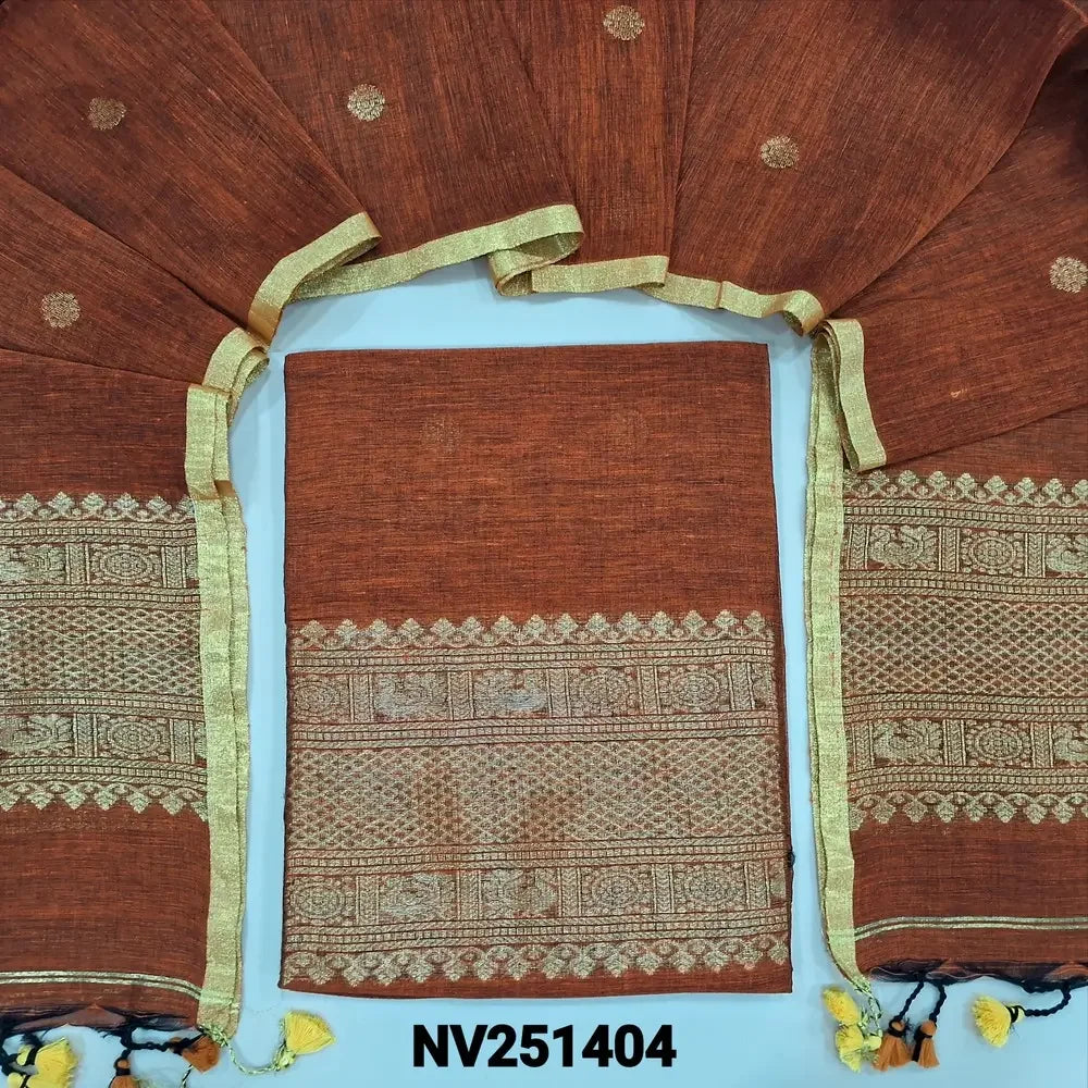 rust orange pure linen unstitched salwar material nv251404-Neidhal