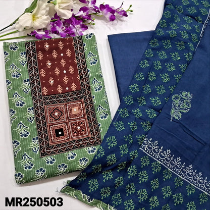 Sage green block printed kantha cotton salwar material mr250503-Neidhal